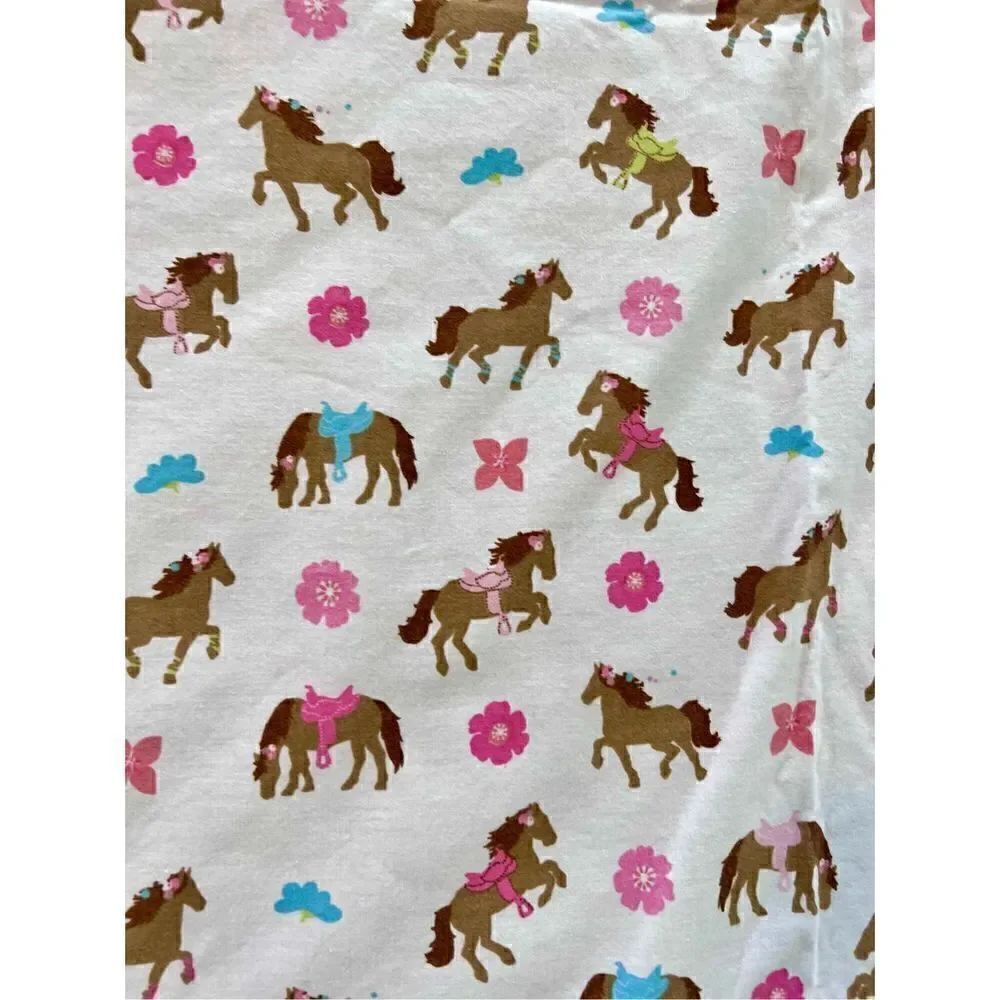 CIRCO FLAT SHEET FULL HORSE PRINT WHITE BROWN PINK BLUE GREEN WESTERN FLORAL SHE